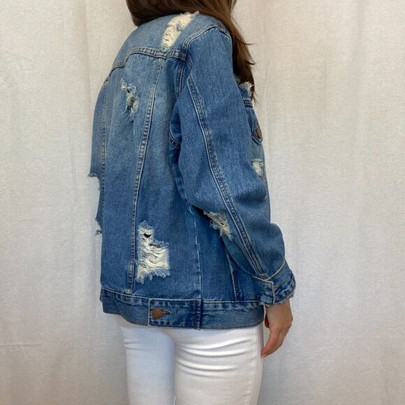 Tobi Oversized Distressed Blue Denim Jean Jacket - Picture 6 of 12